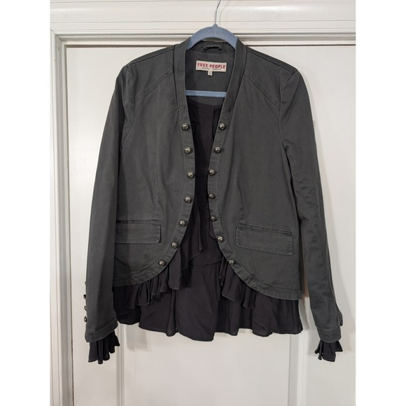 Free People Ruffled Romance Military Jacket Blazer Gray Size Small steampunk - Picture 3 of 10